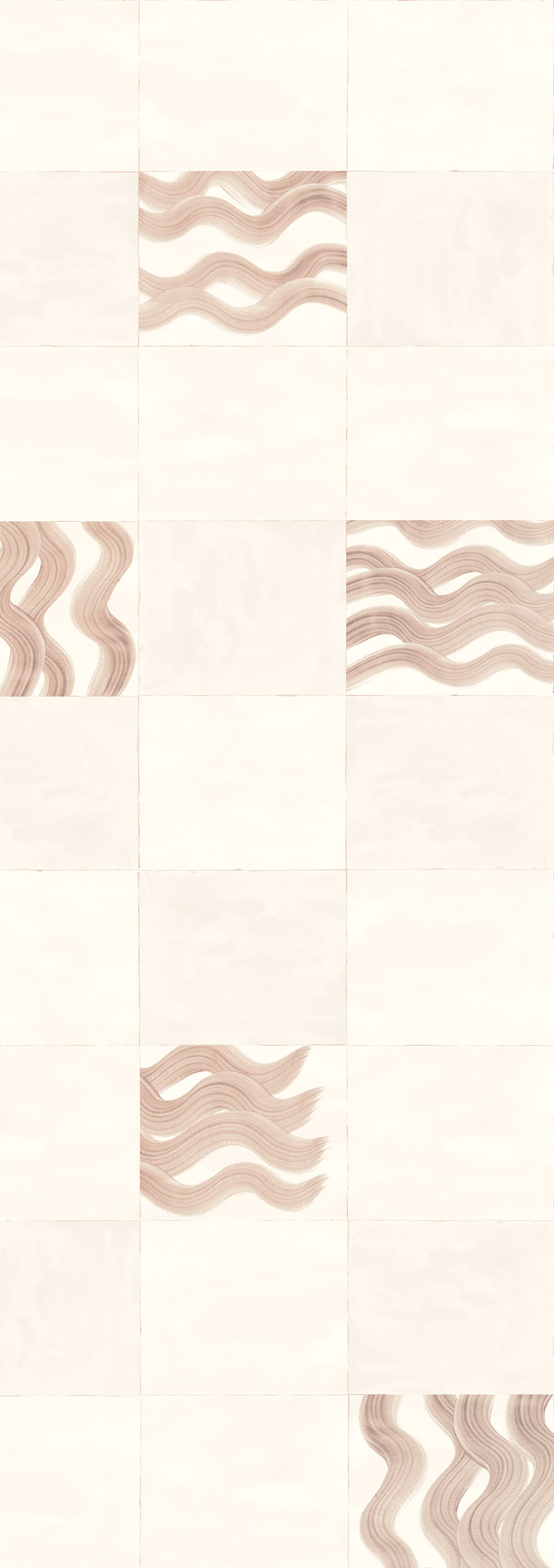 Mural wallpaper, pink, brown, waves in squares, DGTRA6033-260, Traces, Masureel