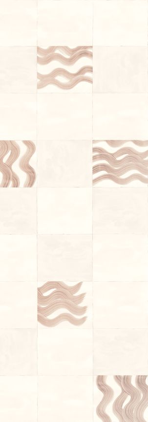 Mural wallpaper, pink, brown, waves in squares, DGTRA6033-260, Traces, Masureel