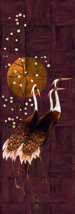 Mural wallpaper, brown, white, standing cranes, DGTRA7011-300, Traces, Masureel