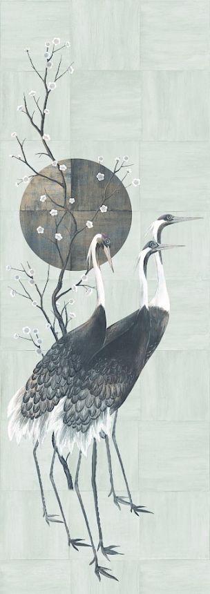 Mural wallpaper, grey, white, standing cranes, DGTRA7031-260, Traces, Masureel