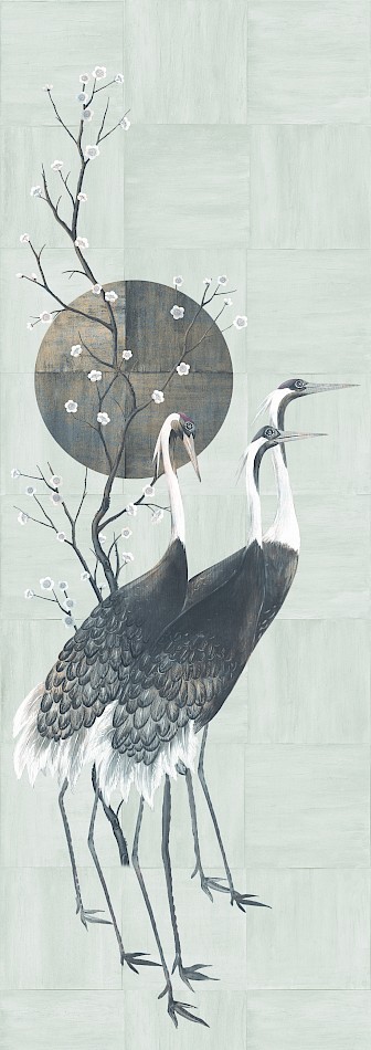 Mural wallpaper, grey, white, standing cranes, DGTRA7031-300, Traces, Masureel
