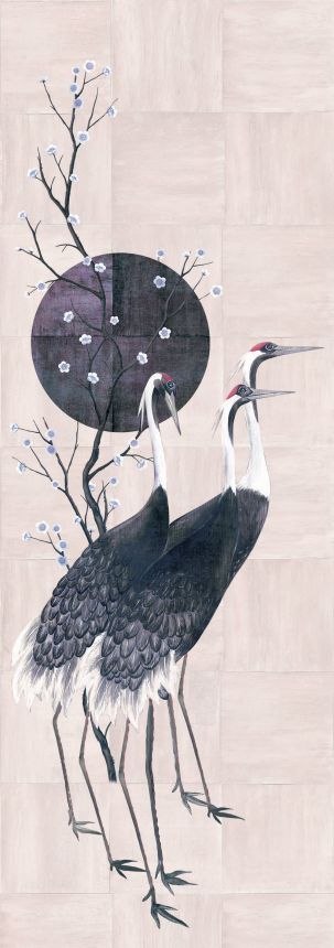 Mural wallpaper, pink, grey, standing cranes, DGTRA7041-260, Traces, Masureel