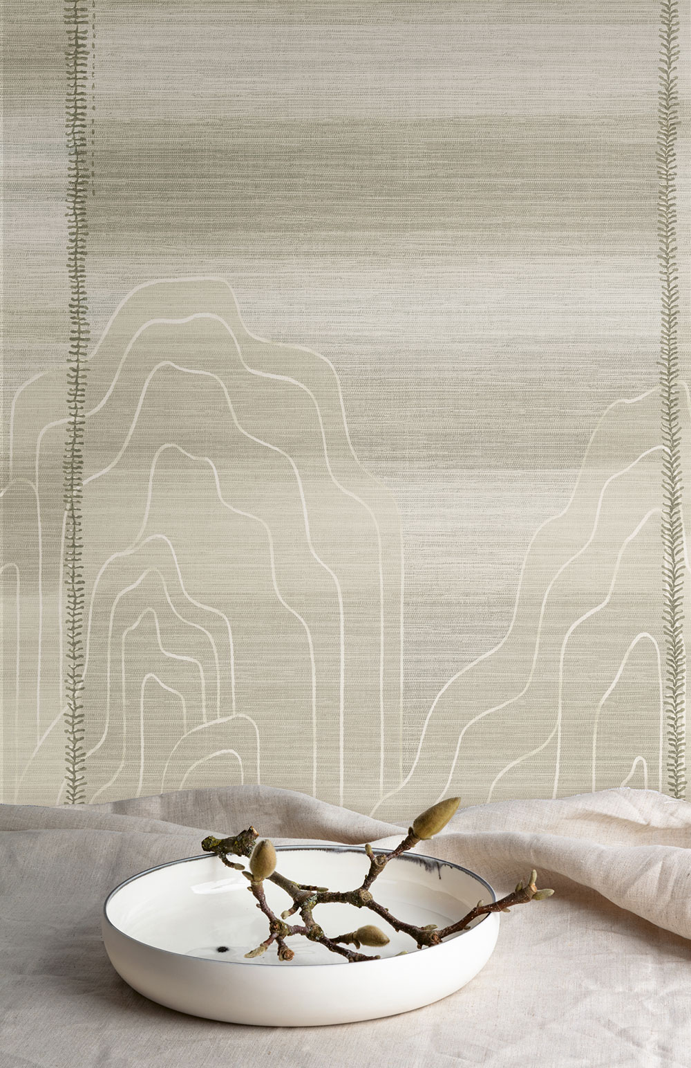 Mural wallpaper, beige, grey stripes, DGTRA8031-300, Traces, Masureel