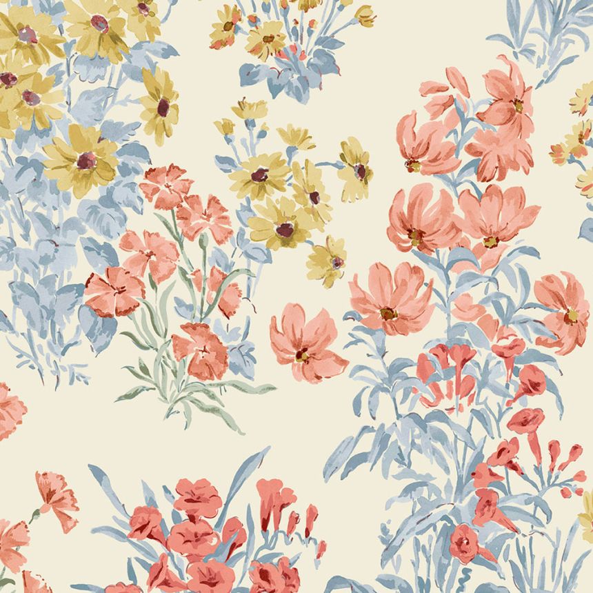 Wallpaper, Blue, Red, Wildflowers, 122742, Laura Ashley 4