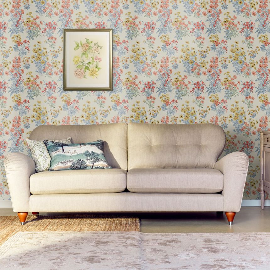 Wallpaper, Blue, Red, Wildflowers, 122742, Laura Ashley 4