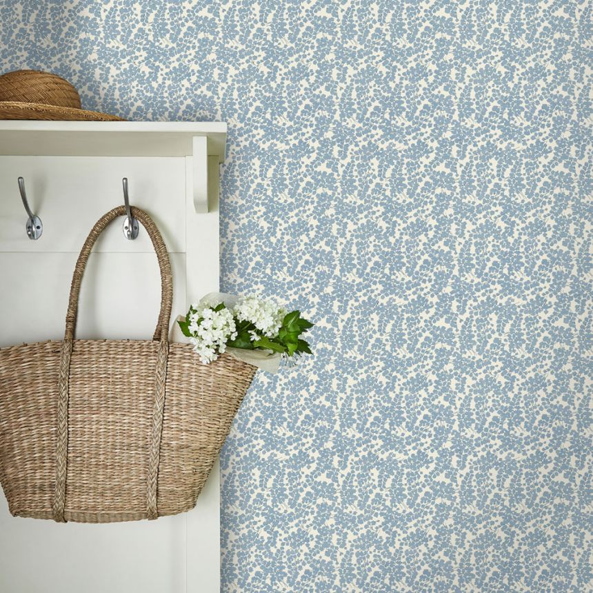 Wallpaper, Blue, White, Leaves, 122743, Laura Ashley 4