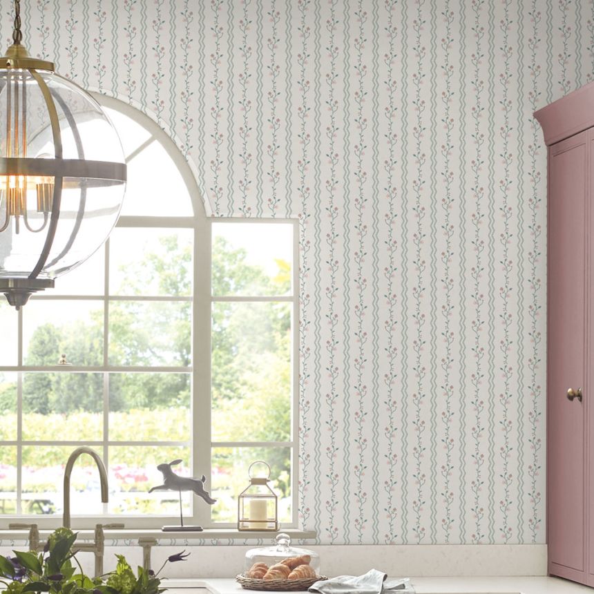 Wallpaper, Pink, Blue, Blossoms, 122748, Laura Ashley 4