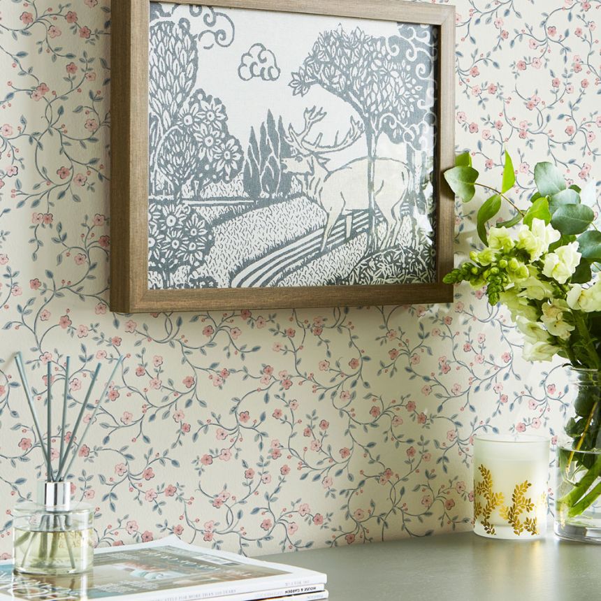 Wallpaper, Blue, Pink, Flowers, 122749, Laura Ashley 4