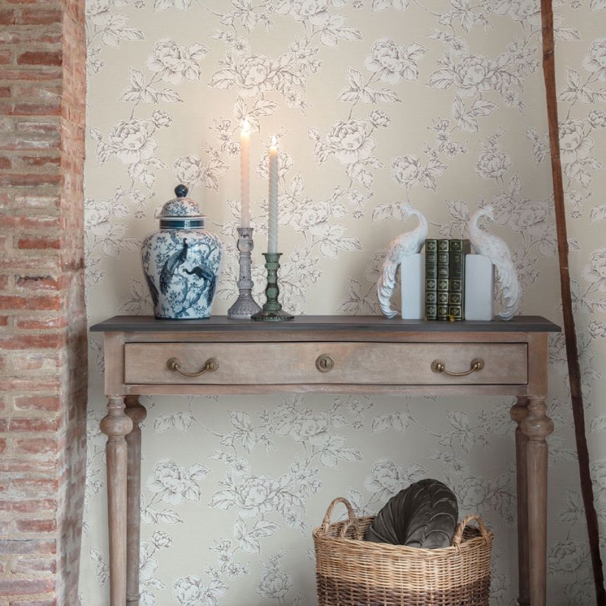 Wallpaper, Beige, White, Roses, 127387, Laura Ashley 4