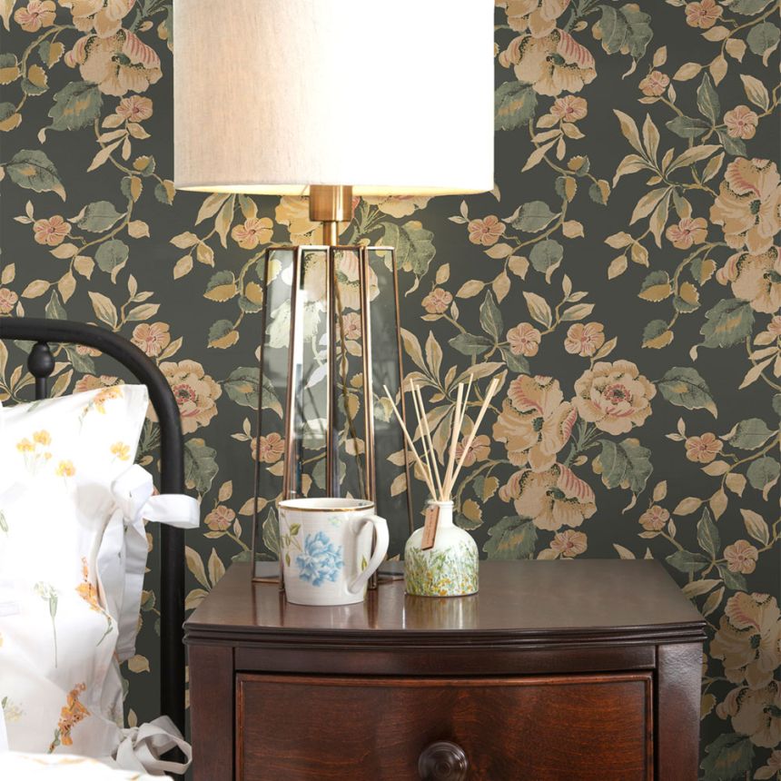 Floral Wallpaper, Orange, Blue, 127396, Laura Ashley 4
