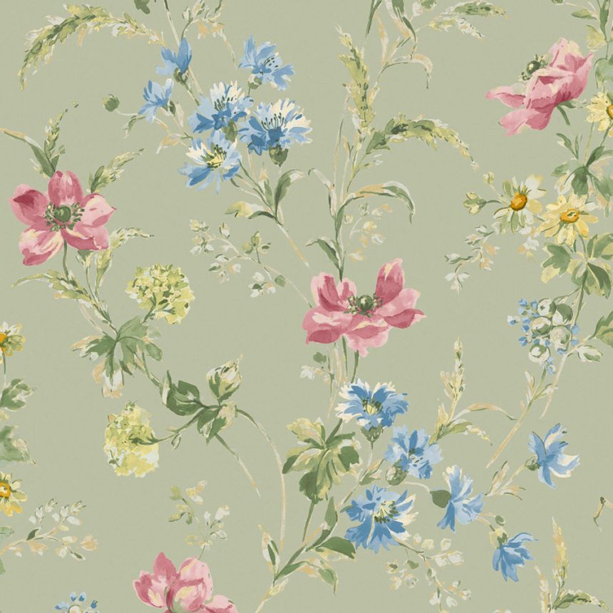 Wallpaper, Green, Pink, Poppy Flowers, 127405, Laura Ashley 4