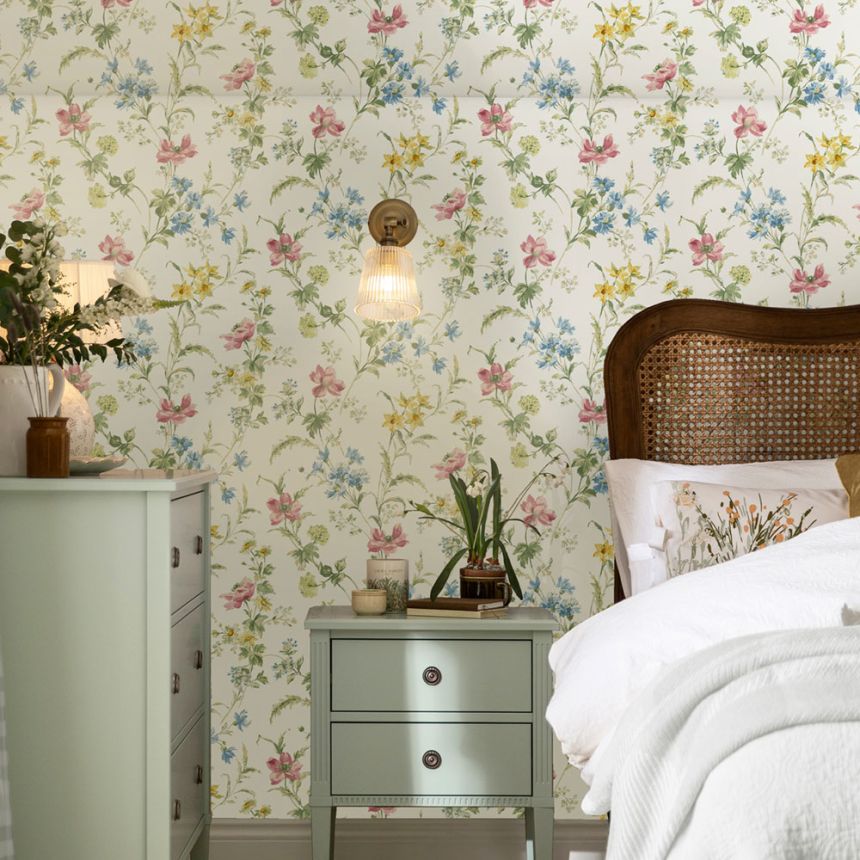 Wallpaper, White, Pink, Poppy Flowers, 127407, Laura Ashley 4
