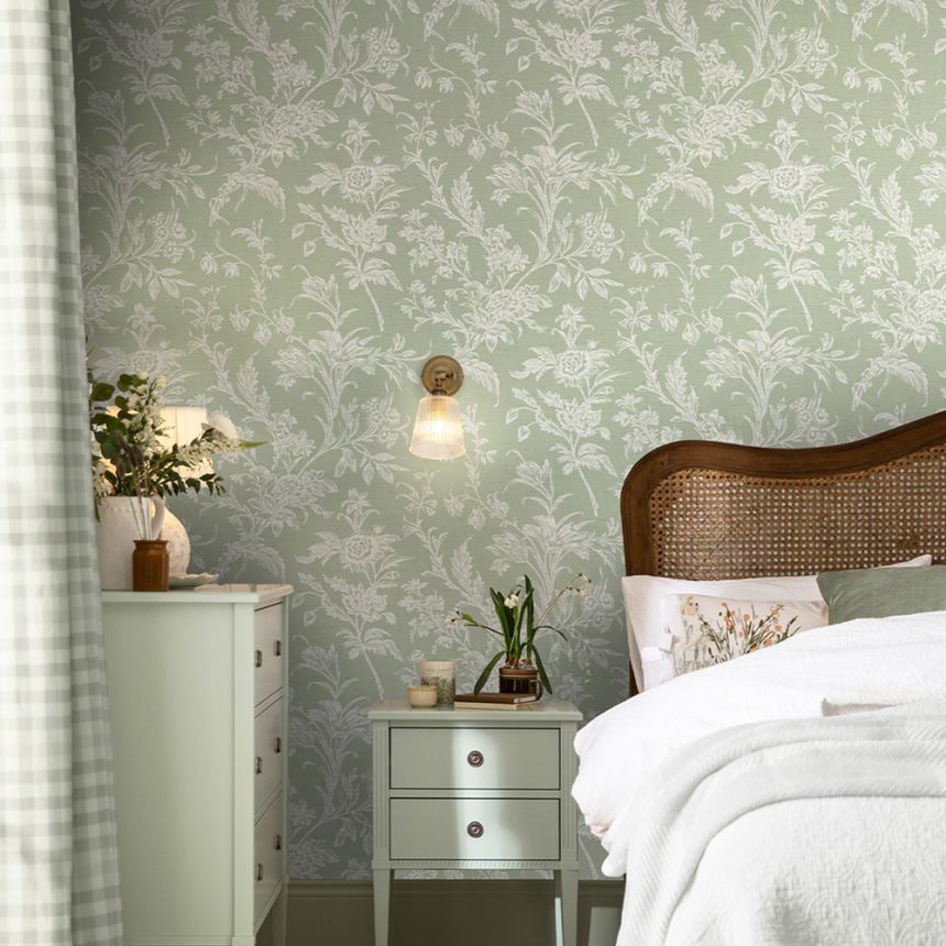 Wallpaper, Green-White, Floral Pattern, 130116, Laura Ashley 4