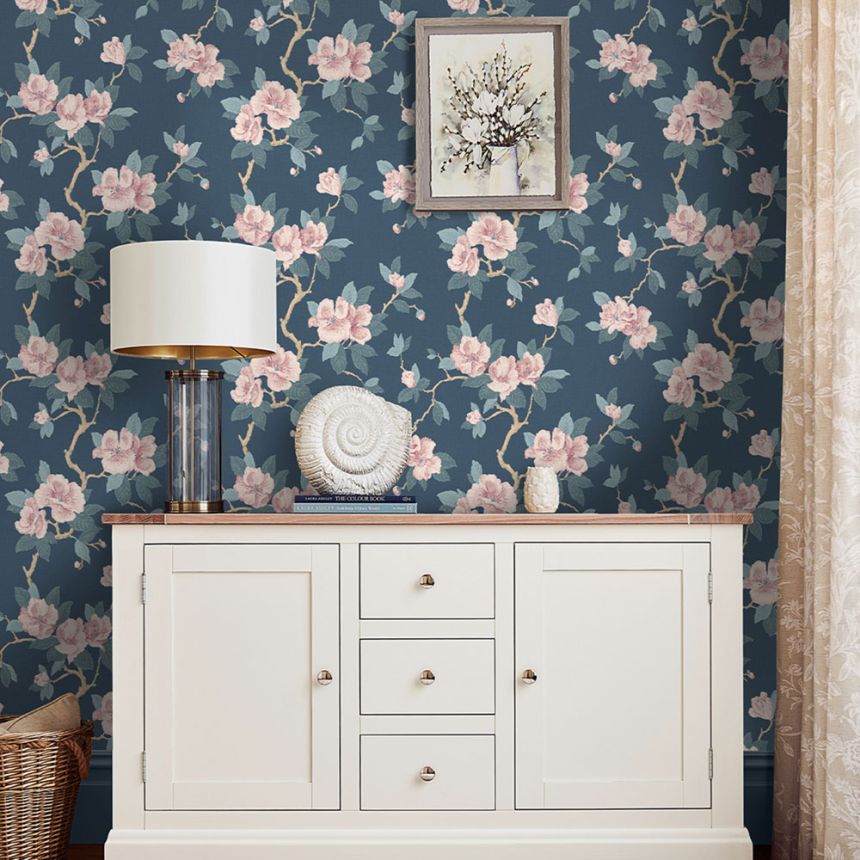 Floral Wallpaper, Blue, Pink, 130095, Laura Ashley 4
