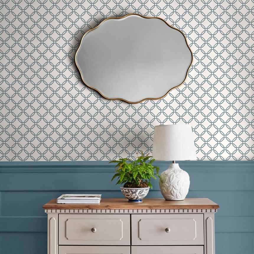 Wallpaper, Blue, White, Geometric Pattern, 130100, Laura Ashley 4