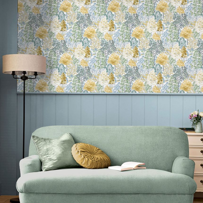 Wallpaper, Yellow, Green, Forest Motif, 130153, Laura Ashley 4