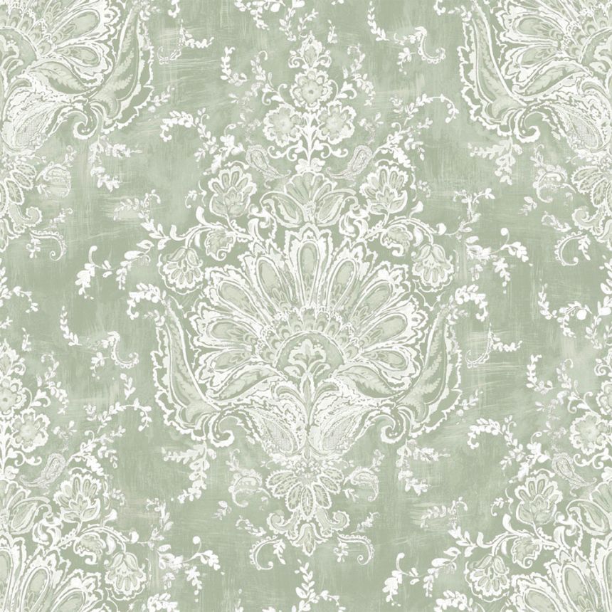 Damask Wallpaper, Green, Grey, 130105, Laura Ashley 4