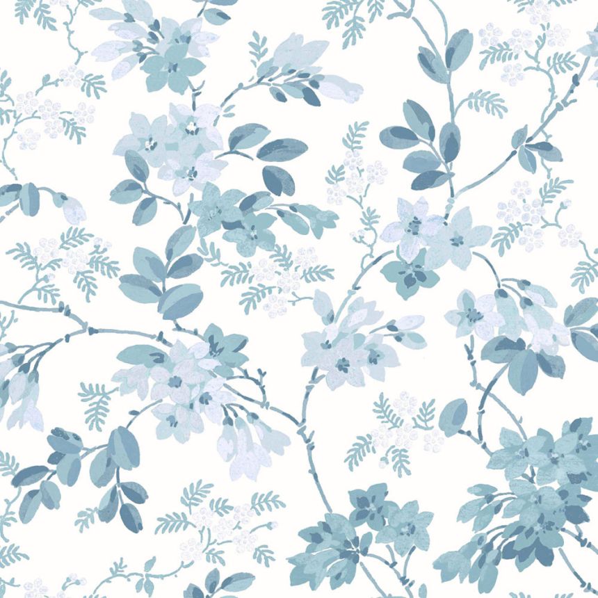 Wallpaper, Blue, White, Flowers, Leaves, 130107, Laura Ashley 4