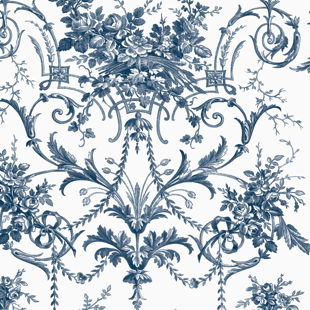 Damask Wallpaper, Blue-White, Flowers, 122767, Laura Ashley 4