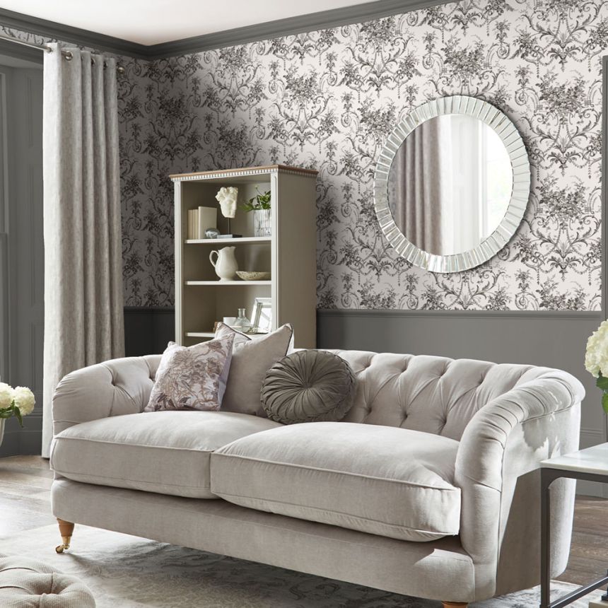 Damask Wallpaper, Black-White, Flowers, 122768, Laura Ashley 4