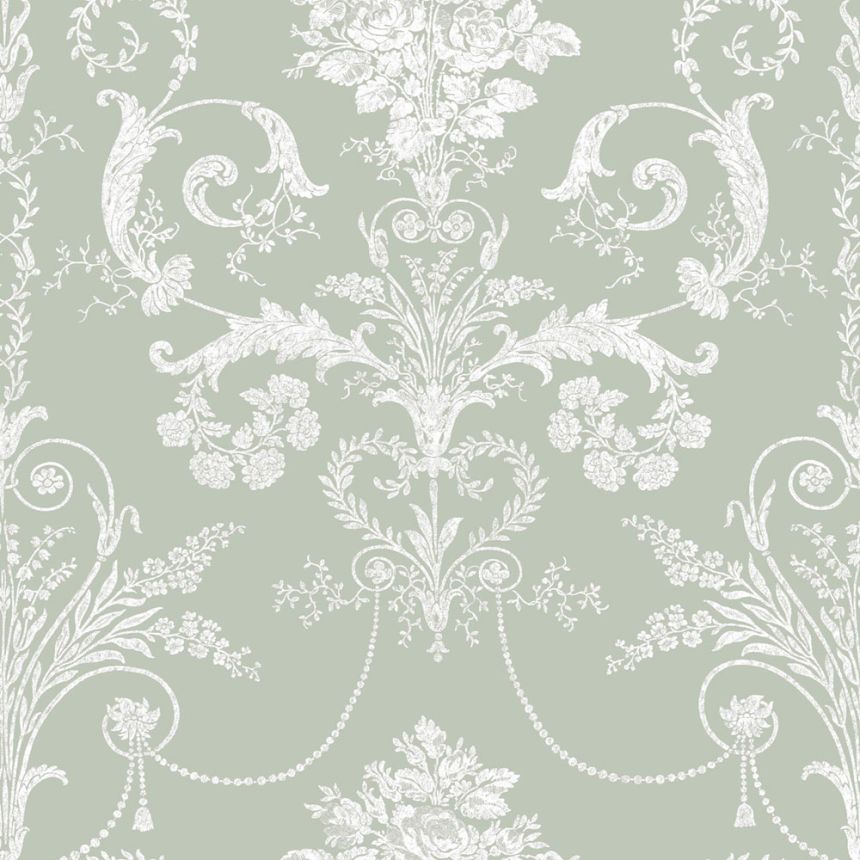 Damask Wallpaper, Green, White, 130114, Laura Ashley 4