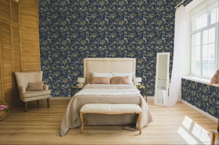 Wallpaper, Blue, Brown, Flowers, Birds, 140316, Laura Ashley 4