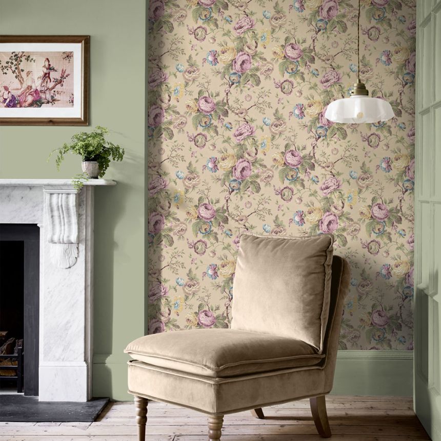 Wallpaper, Pink, Green, Floral Pattern, 140323, Laura Ashley 4