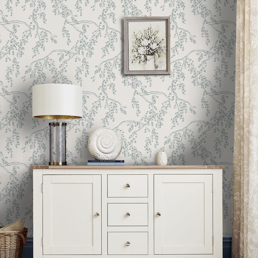Wallpaper, White-Blue, Branches, 140334, Laura Ashley 4