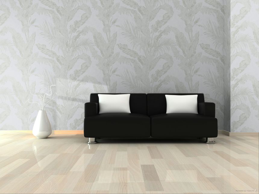 Luxury wallpaper, grey, white, leaves, plaster effect, 6601, Metamorphosis, Parato by Cristiana Masi