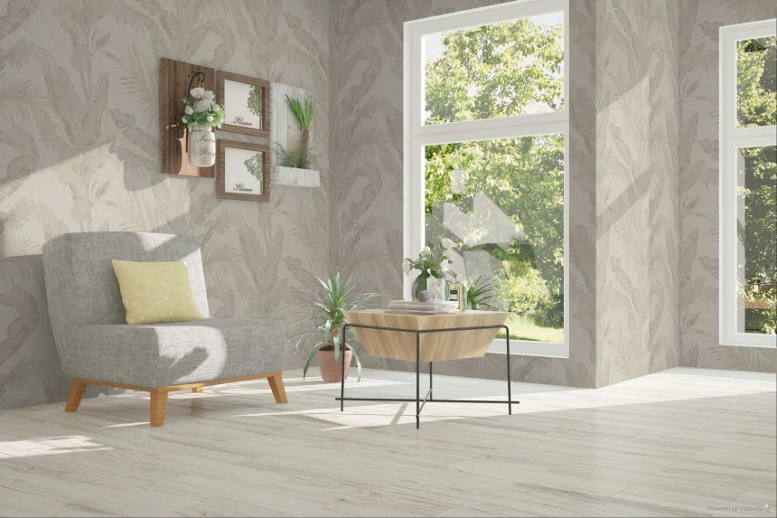 Luxury wallpaper, beige, white, leaves, plaster effect, 6602, Metamorphosis, Parato by Cristiana Masi