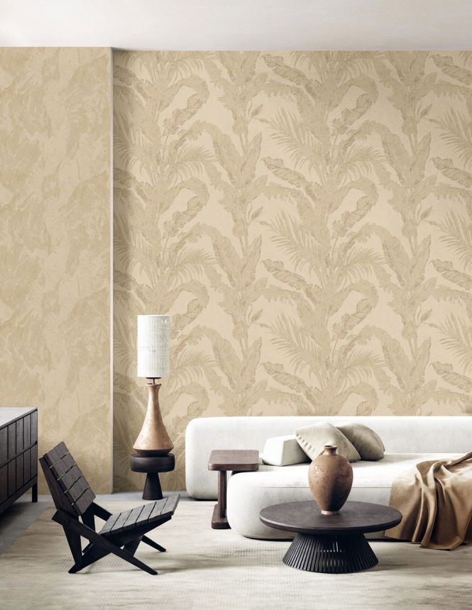 Luxury wallpaper, beige, leaves, plaster effect, 6603, Metamorphosis, Parato by Cristiana Masi