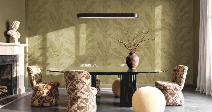 Luxury wallpaper, green, gold, leaves, plaster effect, 6605, Metamorphosis, Parato by Cristiana Masi