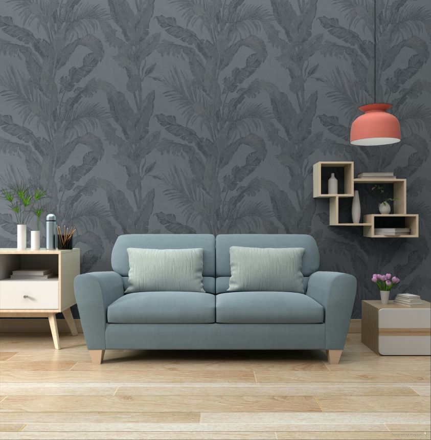 Luxury wallpaper, blue, leaves, plaster effect, 6607, Metamorphosis, Parato by Cristiana Masi