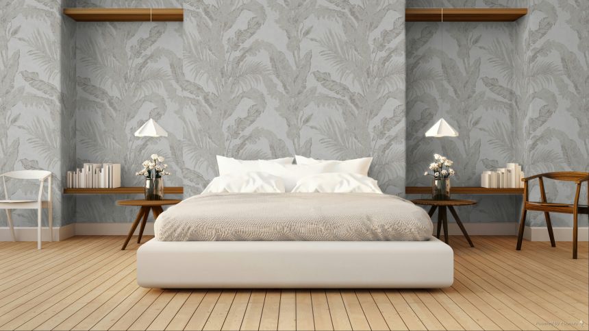 Luxury wallpaper, grey, silver, leaves, plaster effect, 6608, Metamorphosis, Parato by Cristiana Masi