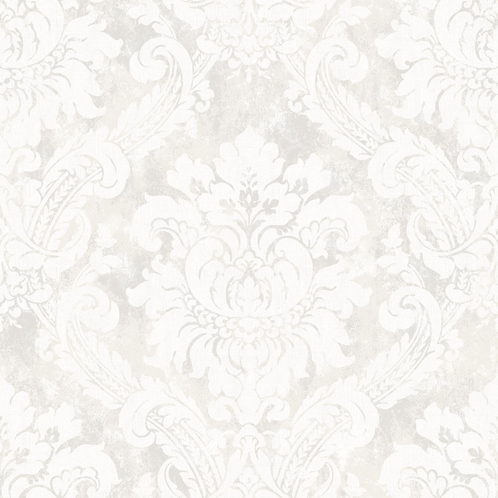 Wallpaper, white, grey, damask pattern, AU41001, Aurelia, Prestige Wallcoverings