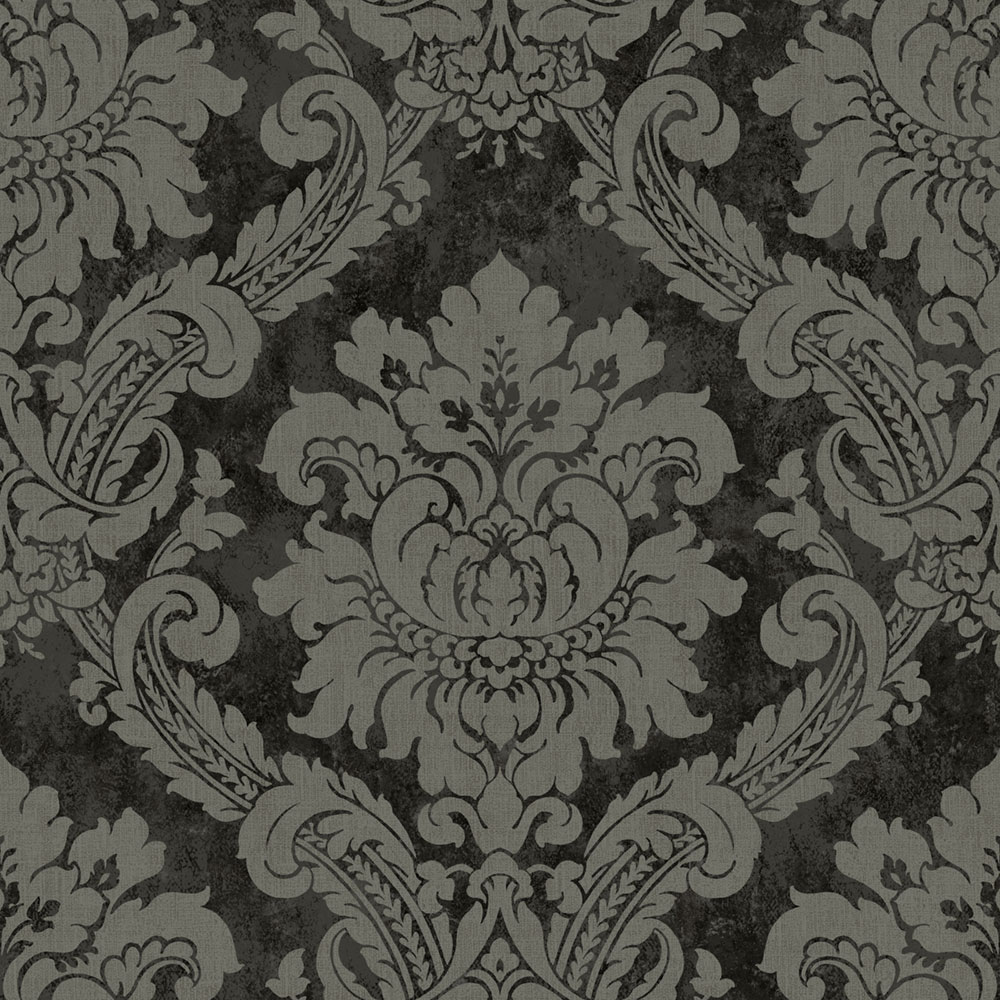 Wallpaper, black, grey, damask pattern, AU41005, Aurelia, Prestige Wallcoverings