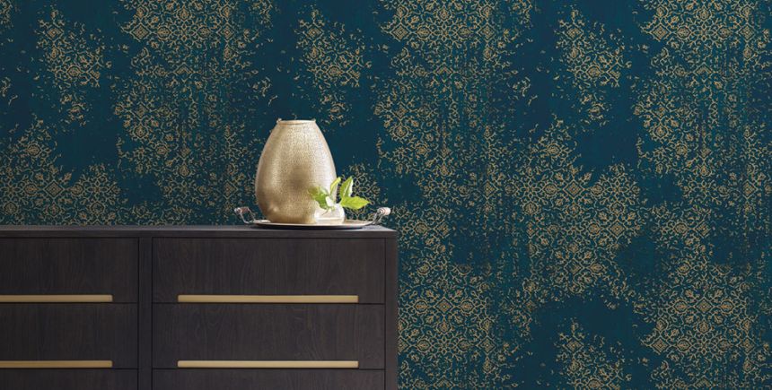 Wallpaper, blue, beige, vintage ornaments, AU41205, Aurelia, Prestige Wallcoverings