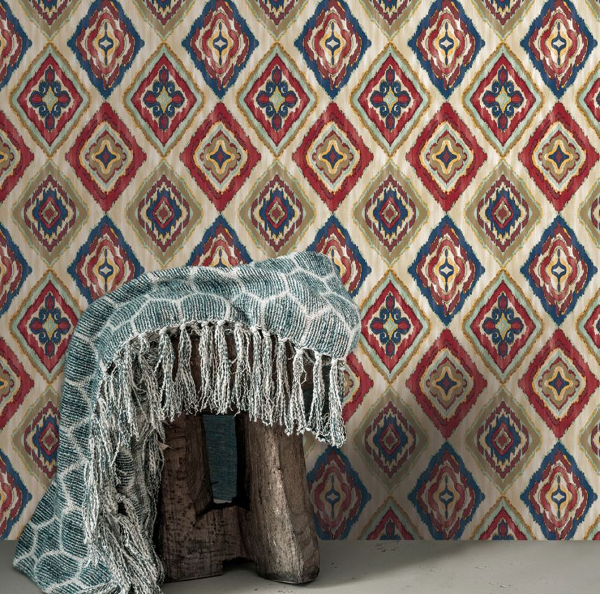 Wallpaper, beige, blue, fabric imitation, AU41405, Aurelia, Prestige Wallcoverings