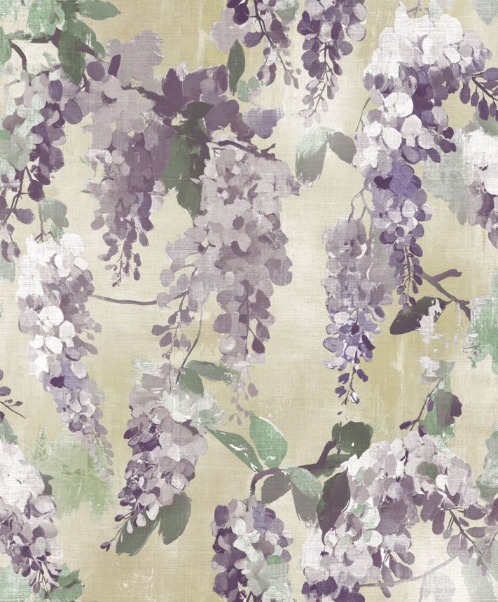 Wallpaper, purple, beige, flowers, branches, AU41604, Aurelia, Prestige Wallcoverings