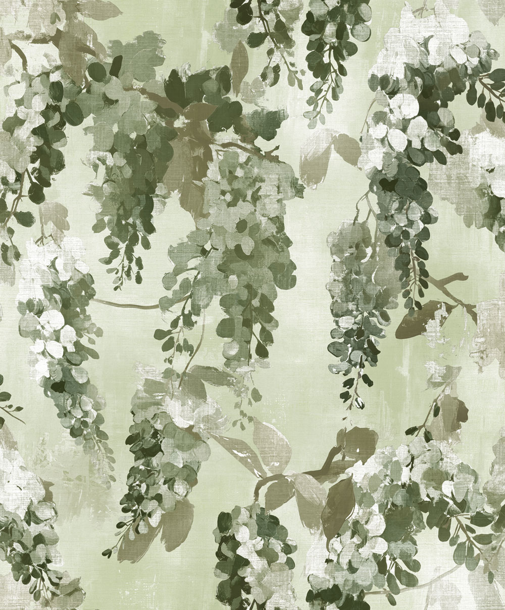 Wallpaper, green, white, flowers, branches, AU41605, Aurelia, Prestige Wallcoverings