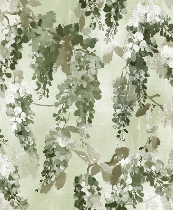 Wallpaper, green, white, flowers, branches, AU41605, Aurelia, Prestige Wallcoverings