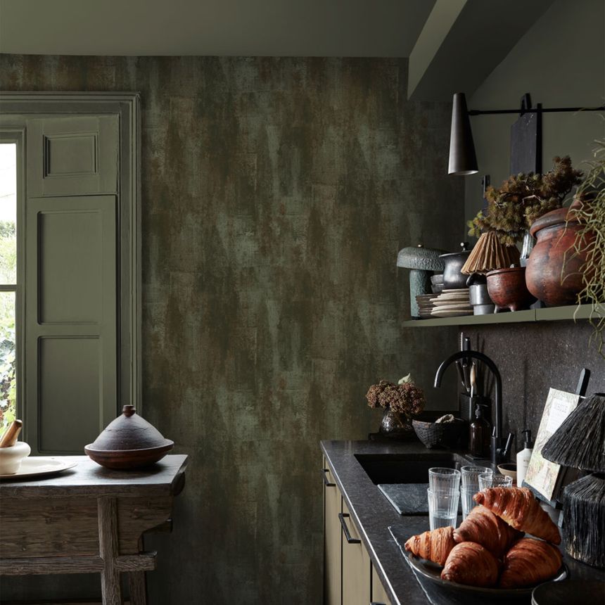 Luxury wallpaper, green, brown, stucco plaster imitation, 140093, Abigail Ahern vol.1
