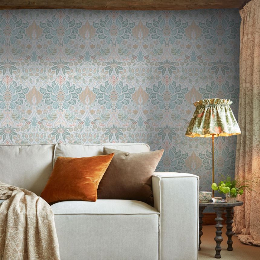 Wallpaper, Grey, Green, Flowers, Birds, 140479, William Morris at Home vol. 2