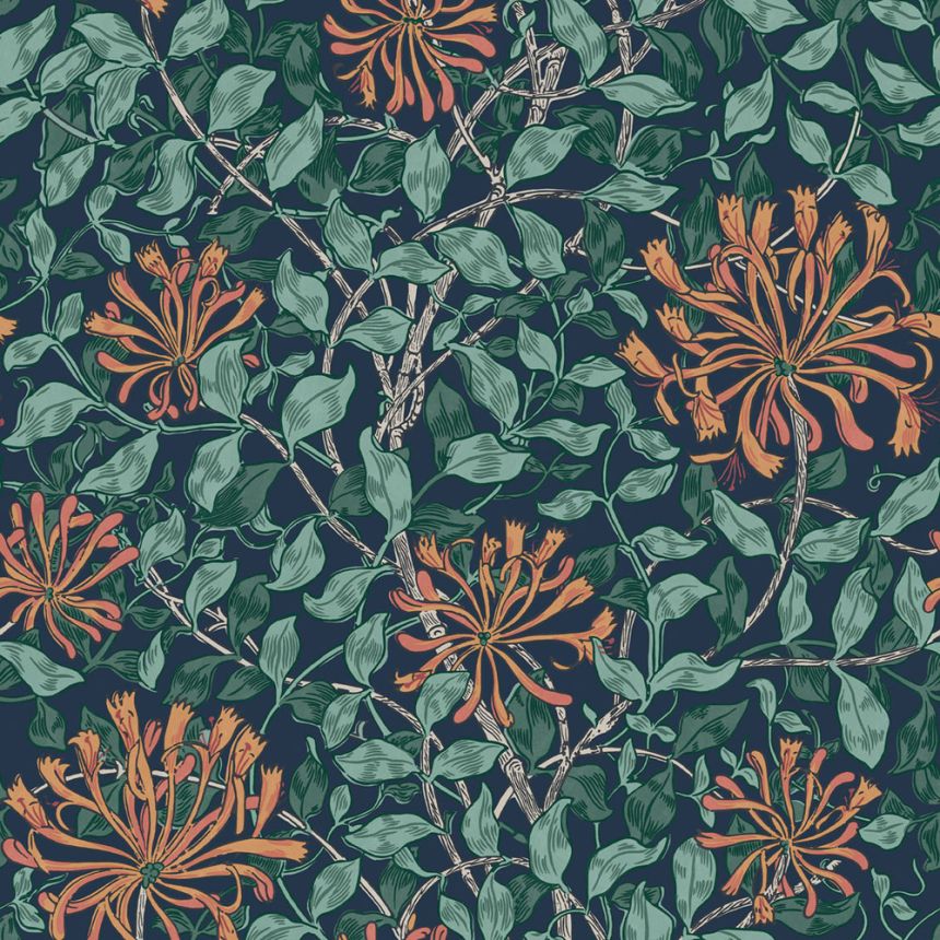 Wallpaper, Blue, Green, Flowers, Leaves, 140484, William Morris at Home vol. 2