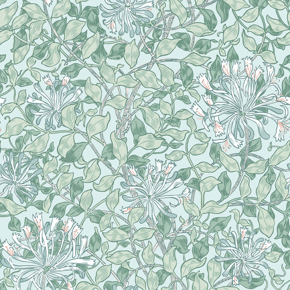 Wallpaper, Green, White, Flowers, Leaves, 140485, William Morris at Home vol. 2