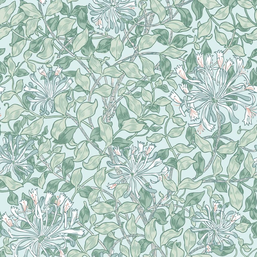 Wallpaper, Green, White, Flowers, Leaves, 140485, William Morris at Home vol. 2