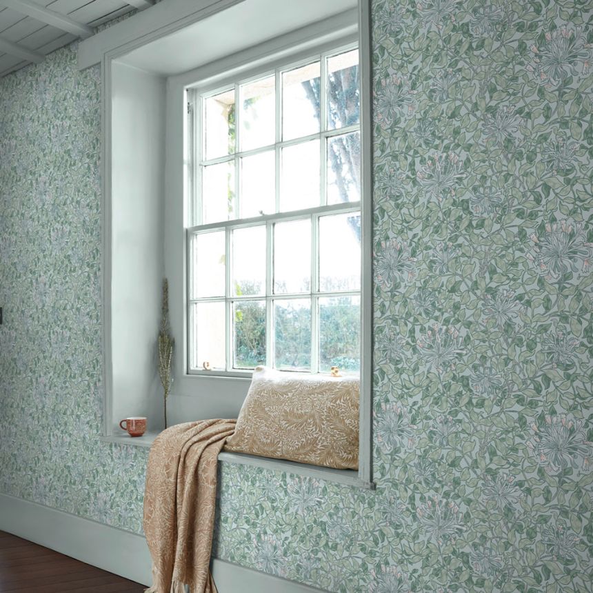 Wallpaper, Green, White, Flowers, Leaves, 140485, William Morris at Home vol. 2