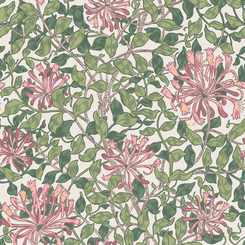 Wallpaper, Green, Pink, Flowers, Leaves, 140486, William Morris at Home vol. 2