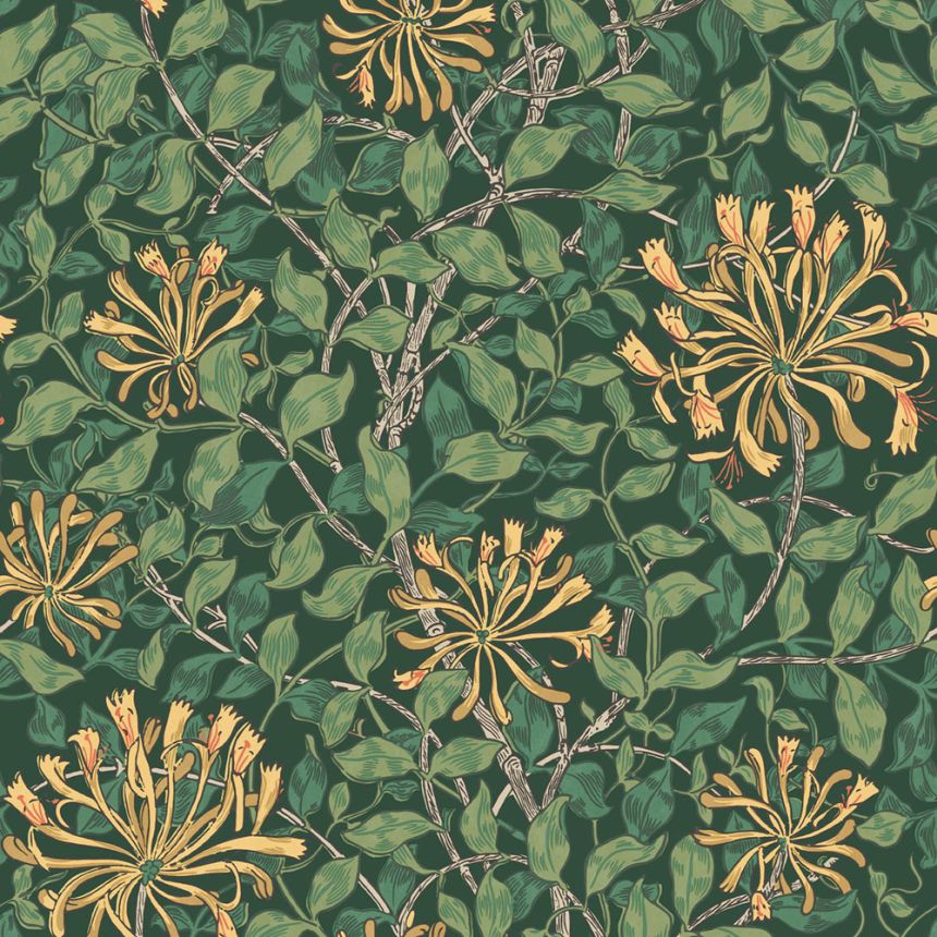 Wallpaper, Green, Yellow, Flowers, Leaves, 140487, William Morris at Home vol. 2