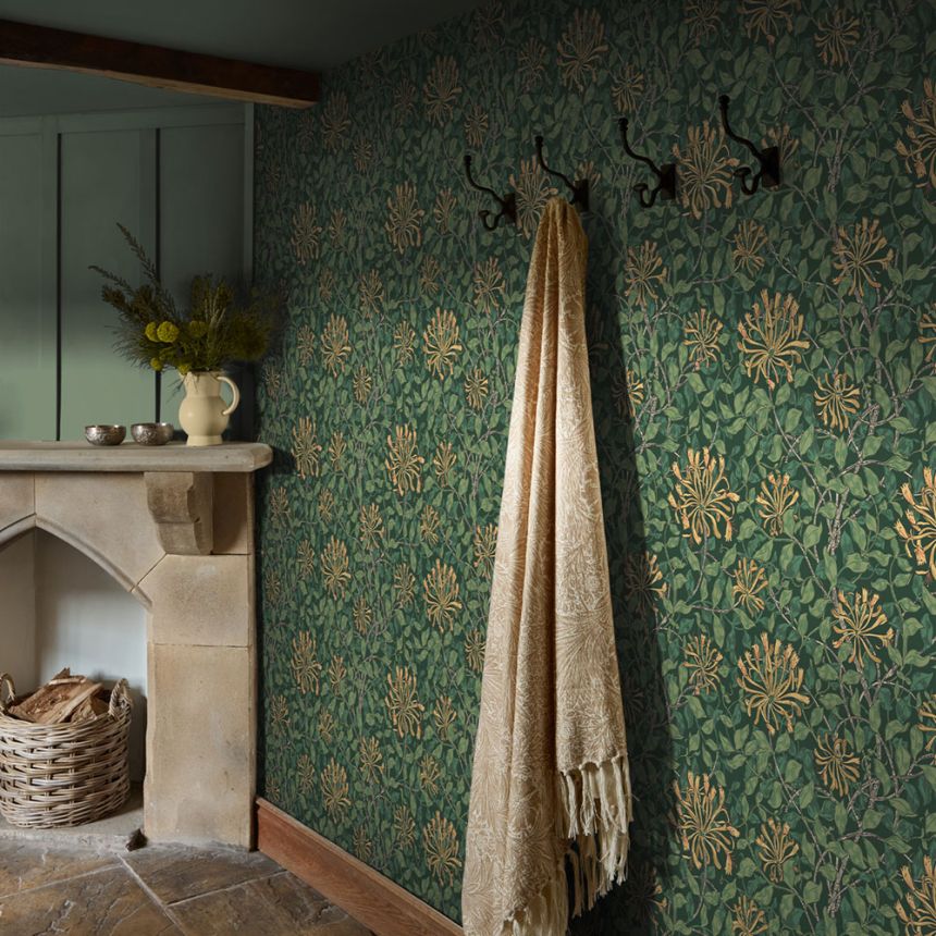 Wallpaper, Green, Yellow, Flowers, Leaves, 140487, William Morris at Home vol. 2